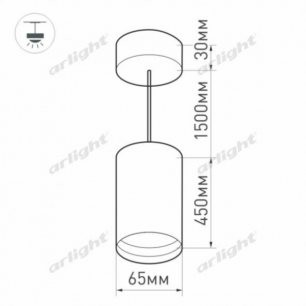 Светильник SP-POLO-HANG-LONG450-R65-8W Warm3000 (BK-BK, 40 deg)