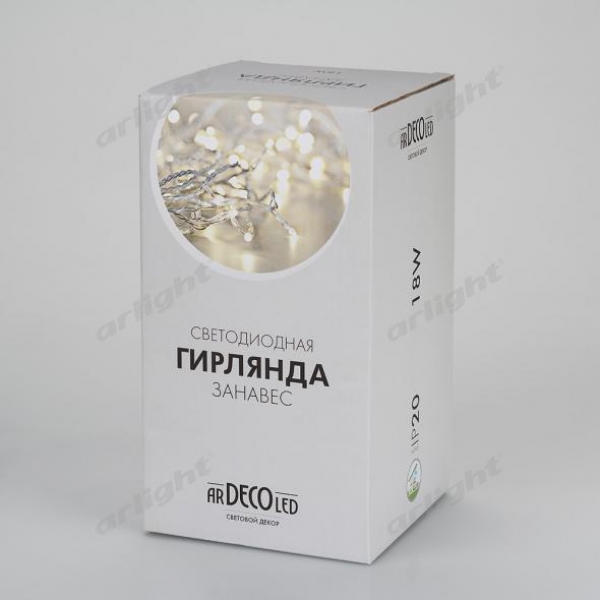 Светодиодная гирлянда ARD-CURTAIN-HOME-2000x2500-CLEAR-300LED White (230V, 12W)