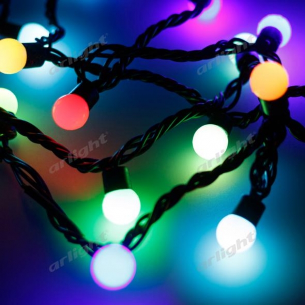 Светодиодная гирлянда ARD-BALL-CLASSIC-D17.5-20000-BLACK-200LED RGB (230V, 14W)