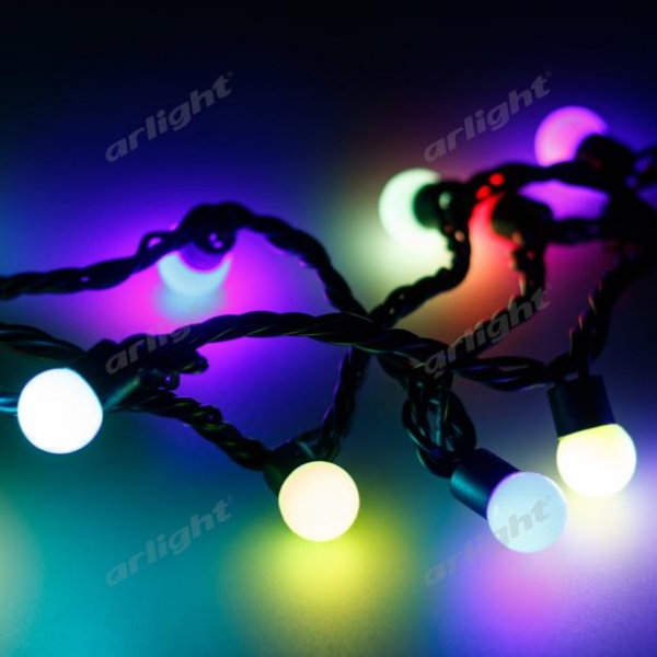 Светодиодная гирлянда ARD-BALL-PRO-D17.5-20000-BLACK-200LED RGB (230V, 14W)