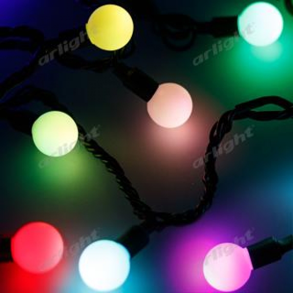 Светодиодная гирлянда ARD-BALL-CLASSIC-D23-10000-BLACK-80LED RGB (230V, 3.5W)